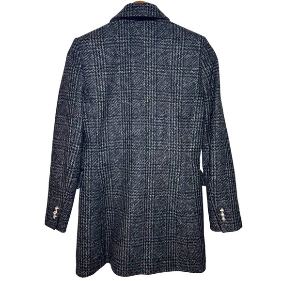 MNG Mango Plaid Wool Blend Coat Size XS Black Gray Double Breasted Lined - Picture 5 of 7